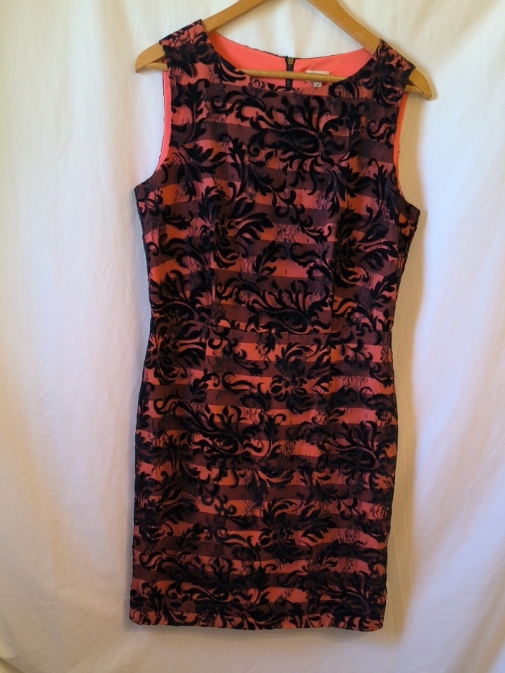 Daniel Cremieux Orange and Navy Blue Flocked Floral Sheath Dress
